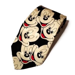 Disney Mickey Mouse Black 100% Silk Men's Tie Happy Faces 60" 4" Character